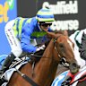 Another Wil (left) edges out Mr Brightside in the group 1 Orr Stakes at Caulfield in February.