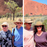 Uluru tourists show the divide: Amanda and Tony Palmer are voting Yes, while Keith and Christine Blair have already voted No. 