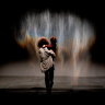Olafur Eliasson’s ethereal work Beauty (1993) consists of spotlight, water, nozzles, wood, hose and pump.