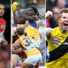 Gone but not forgotten: Lance “Buddy” Franklin, Nic Naitanui and Jack Riewoldt. 
