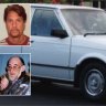 The white Ford Laser or a white Toyota Corona sedan police are seeking; Inset: Hogg (top) and Rosson.