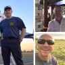 Pilot David Kerr, left, and his friends, Grant Kuhnemann, top, and Jamie Ogden are among the five feared dead.