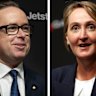 Qantas’ former CEO Alan Joyce and current CEO Vanessa Hudson.