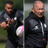 Samu Kerevi, Eddie Jones and Quade Cooper training with the Barbarians in London.