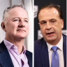 Channel Nine CEO Hugh Marks, ARLC chairman Peter V'landys and Foxtel boss Patrick Delany. 