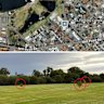 Above: Jubilee Street, Lake Douglas and the riverfront. Below: view of the trees from the footpath in front of Jubilee Street, looking towards the lake.