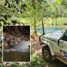 Composite of QPS photo and file image of crocodile. Human remains found in search of Aurukun man.