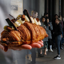 Sydneysiders queued for Lune x Koko Black croissants at QVB in July.