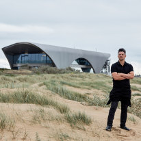 Executive chef Michael Demagistris outside Tarra, on the sand at Queenscliff.