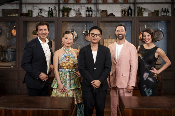 Luke Nguyen (centre) is in the MasterChef house (along with Jean-Christophe, Poh, Andy and Sofia).