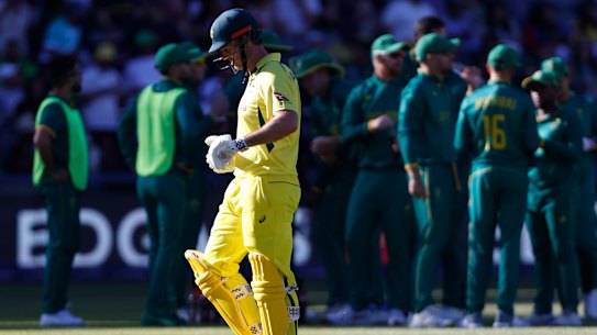 Australia’s Mitchell Marsh leaves the field after being dismissed.
