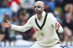 Nathan Lyon in action in Wellington.
