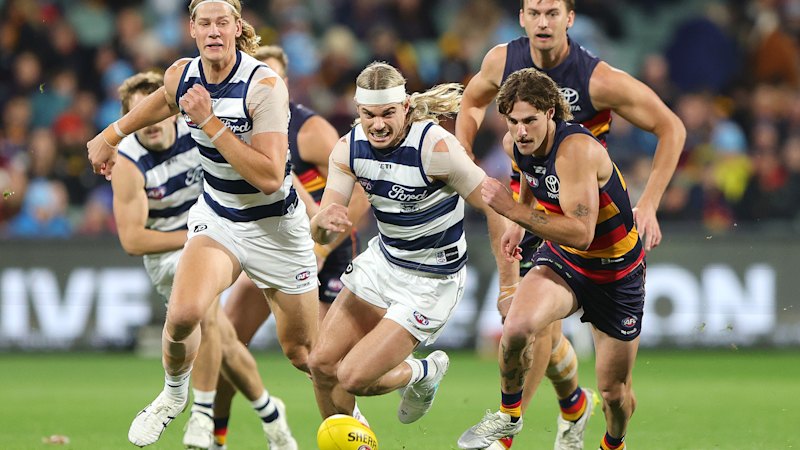 AFL LIVE: Heavens open up above Adelaide Oval but Cats start fast against the Crows
