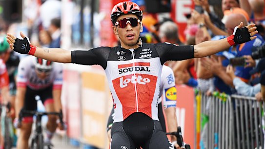 Australian Lotto-Soudal rider Caleb Ewan wins stage four of the Tour Down Under on Friday.