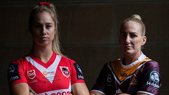 St George Illawarra’s Kezie Apps and Brisbane skipper Ali Brigginshaw.