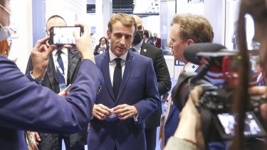 French President Emmanuel Macron at the G20  in Rome.