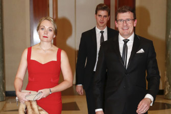 Rachelle Miller and Alan Tudge arriving at the Midwinter Ball together in 2017.