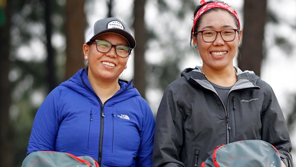 Furdiki Sherpa and Nima Doma limber up before their big climb.