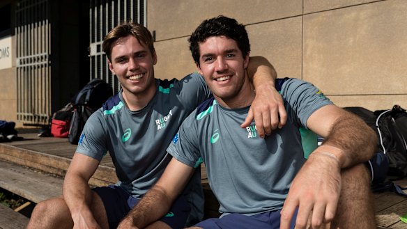 Will Harrison (left) and Ben Donaldson (right) with the Junior Wallabies in 2019. 