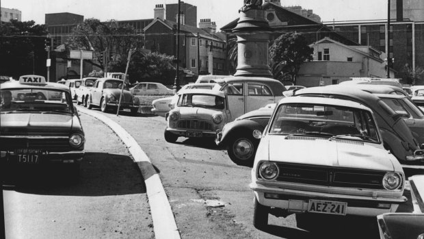 Parked cars crammed into Victoria Square,  May 21, 1969. 