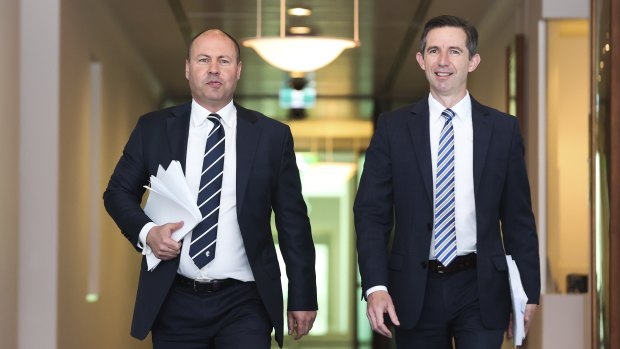 Treasurer Josh Frydenberg and Finance Minister Simon Birmingham. This week’s budget update predicts no budget surpluses this decade, while tipping federal debt to reach $1.2 trillion in 2024-25 the same year the government’s “stage three” tax cuts are still scheduled to begin.