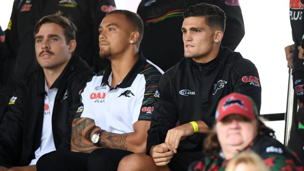 Almost ready: Nathan Cleary keeps a close eye on the action at Redfern Oval on Saturday.
