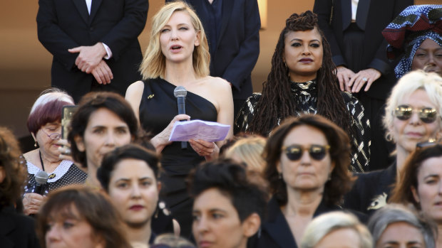 Cate Blanchett leads a protest at Cannes.