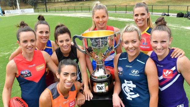 AFLW players ahead of a season launch two years ago.