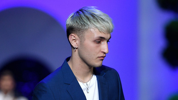 Here's not  looking at you ... Anwar Hadid in the David Jones show on Wednesday.