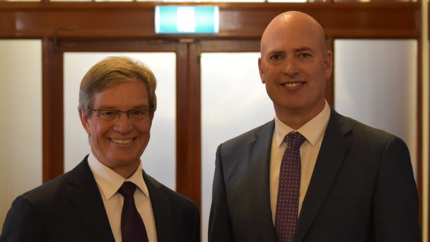 WA Opposition Leader Mike Nahan with Shadow Treasurer Dean Nalder at Parliament House on Wednesday.