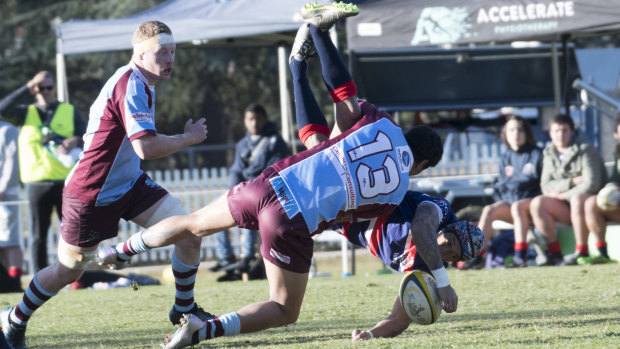 Chance Peni's tackle went wrong in a match against Easts in Canberra's club competition last year.
