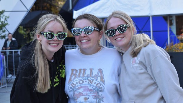Jacqueline Kynaston, Sarah Acton and Kira Brown travelled from Brisbane to see Billie Eilish perform in Perth, queueing from 5.30am Thursday to see their music idol perform. 