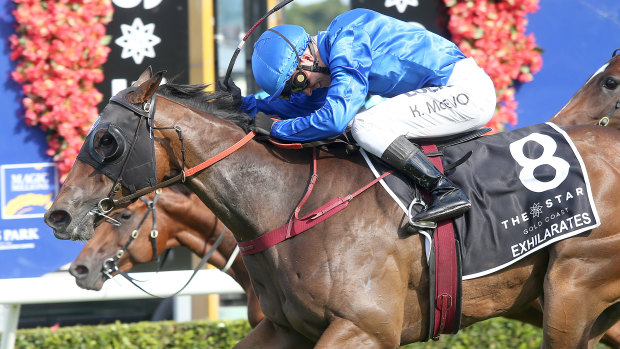 Exhilarates storms home to win the Magic Millions Classic.
