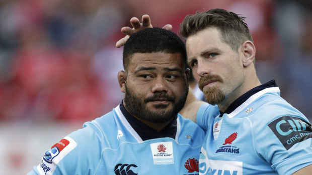 Sidelined: Waratahs hooker Tolu Latu (left) has been suspended for six matches. 