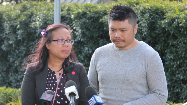 Mitch and Marie Cruz outside the NSW Coroners Court on Monday.
