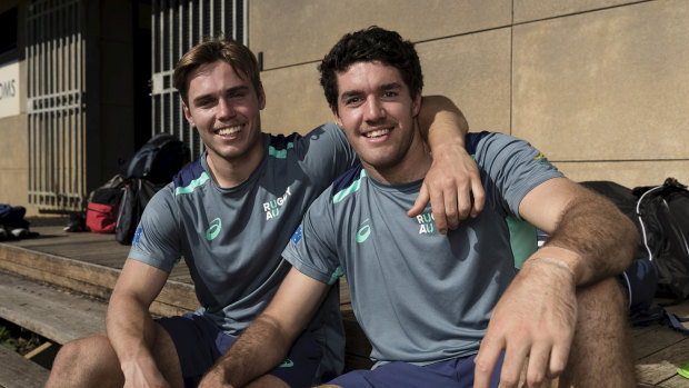 Will Harrison (left) and Ben Donaldson (right) with the Junior Wallabies in 2019. 