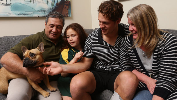 Kalyn Ponga with his family in Charlestown, including father Andre, when he was a rising star back in 2018.