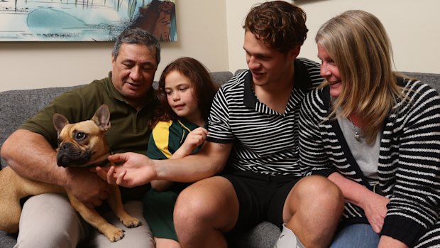 Kalyn Ponga with his family in Charlestown, including father Andre, when he was a rising star back in 2018.