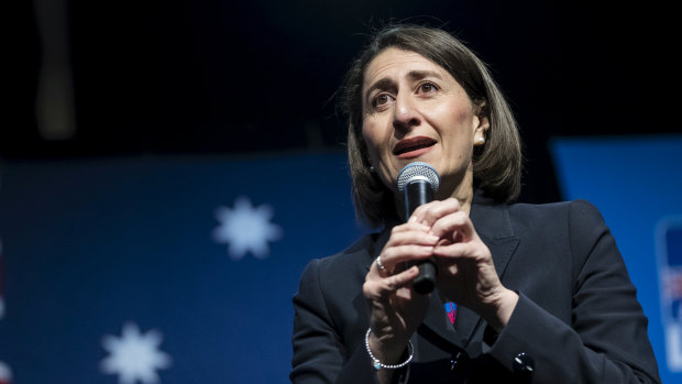 Gladys Berejiklian at a Liberal Party rally at Sydney Olympic Park on April 28.
