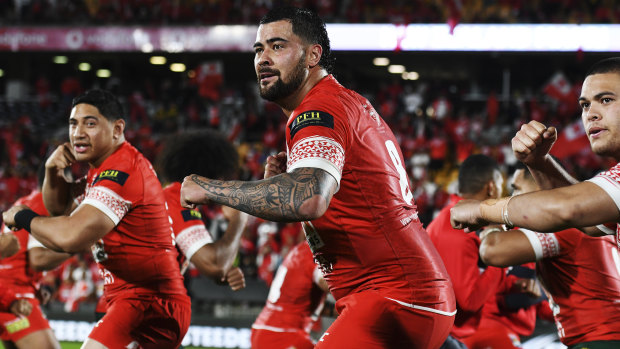 Powerful: Fifita was front and centre for the spiritual pre-match ritual.