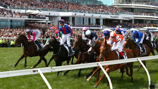Australian stayer Vow And Declare (far right) wins the Melbourne Cup 