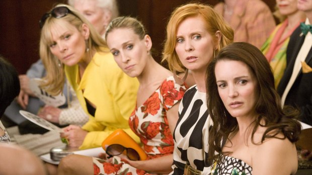 From left, Kim Cattrall as Samantha Jones, Sarah Jessica Parker as Carrie Bradshaw, Cynthia Nixon as Miranda Hobbes and Kristin Davis as Charlotte York-Goldenblatt in a scene from Sex and the City: the Movie.