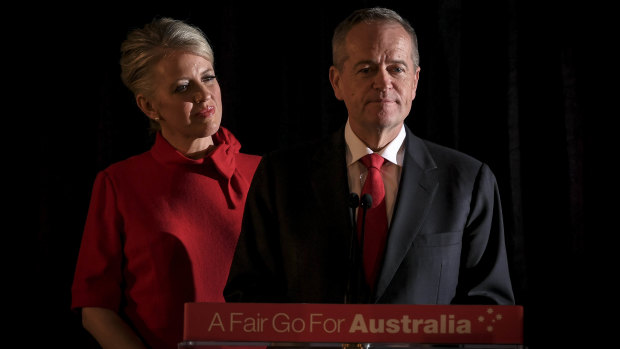 "I know that you're all hurting and I am too": Bill Shorten, with Chloe by his side, delivers his concession speech.
