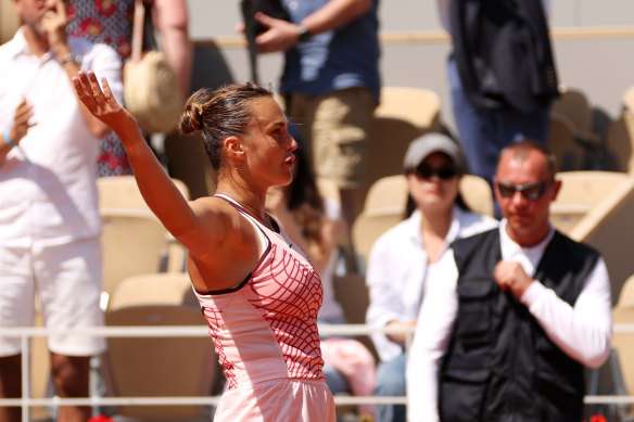 Aryna Sabalenka after her first-round win at Roland Garros.