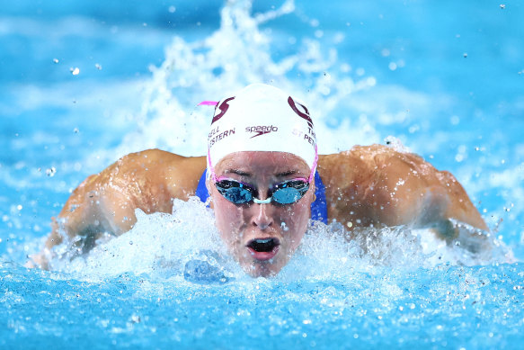 Brianna Throssell in the 100m butterfly heats.