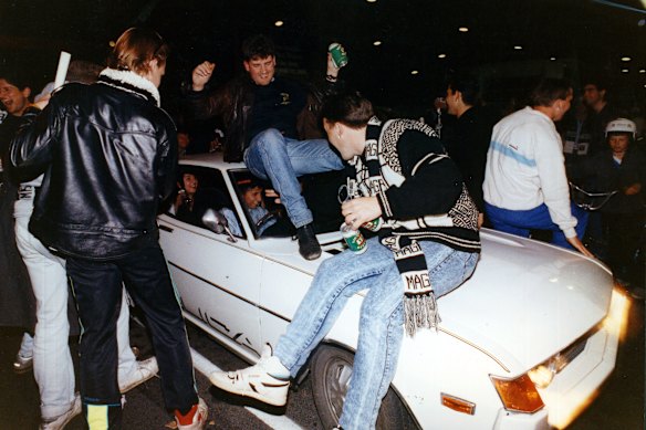 Collingwood fans partied into the night after their team’s grand final win.