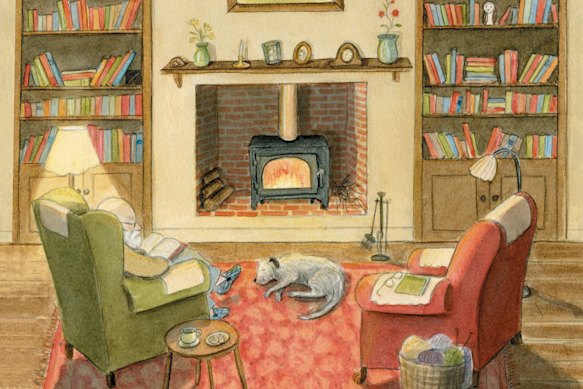 A detail from the front cover of the lovely picture book Dog Stayed.