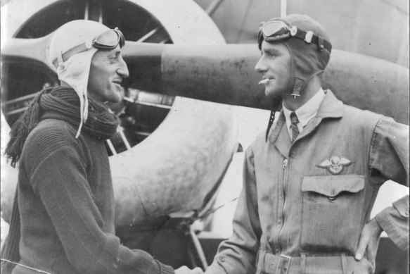Henry Goya Henry (left) with fellow aviator George Littlejohn. It was Henry’s legal fight to keep his pilot’s licence that led to the 1937 referendum.
