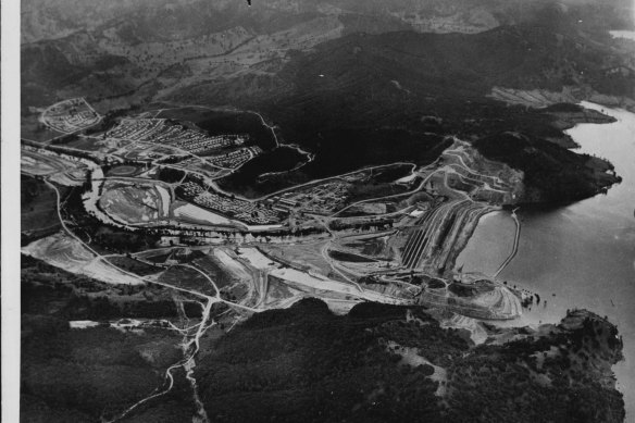 The Eildon Dam, mid-construction, in 1954.