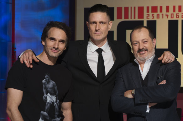 Wil Anderson with Gruen co-stars Todd Sampson and Russel Howcroft.